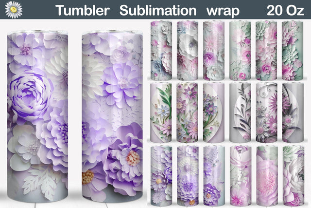 3D Flowers Tumbler Sublimation | Paper Flowers Tumbler Wrap Sublimation WatercolorColorDream 