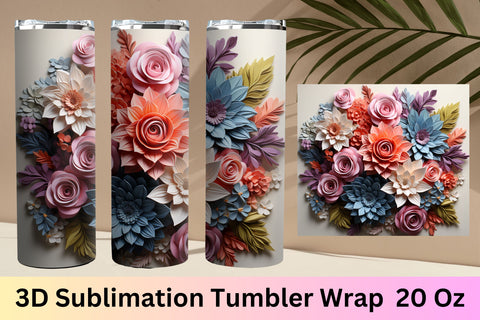 3D Flowers Tumbler Wrap PNG Bundle Graphic By Universtock, 50% OFF