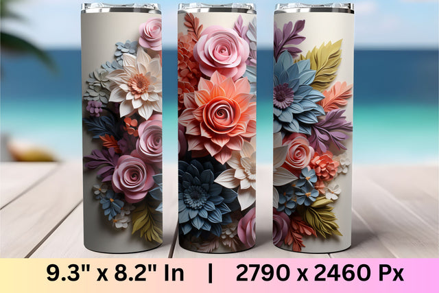 3d Flowers Tumbler wrap | 3d Flower Sublimation Tumbler Wrap Sublimation FloridPrintables 