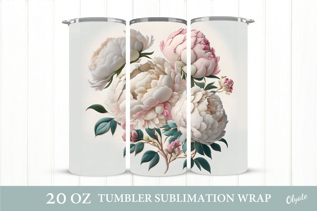 3D Flowers Tumbler Wrap. 3D Peony Sublimation. 20 OZ PNG Sublimation Olga Terlyanskaya 