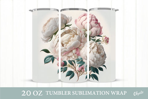3D Flowers Tumbler Wrap. 3D Peony Sublimation. 20 OZ PNG Sublimation Olga Terlyanskaya 