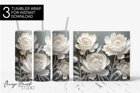 3D Flowers Tumbler Wrap 3D Sublimation Designs Bundle Sublimation OrangeBrushStudio 