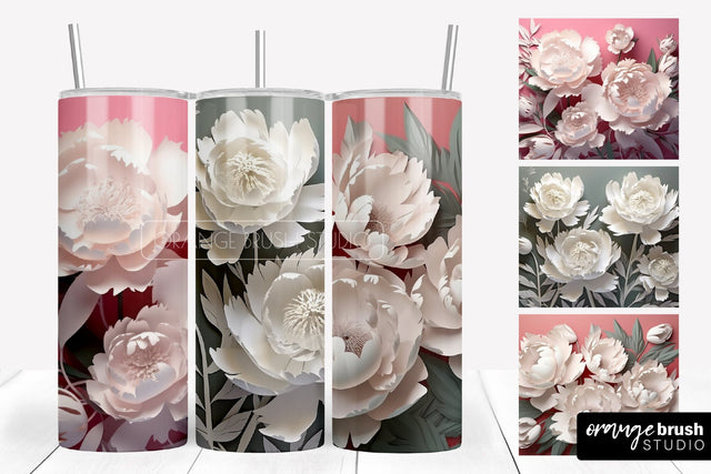 3D Flowers Tumbler Wrap 3D Sublimation Designs Bundle Sublimation OrangeBrushStudio 