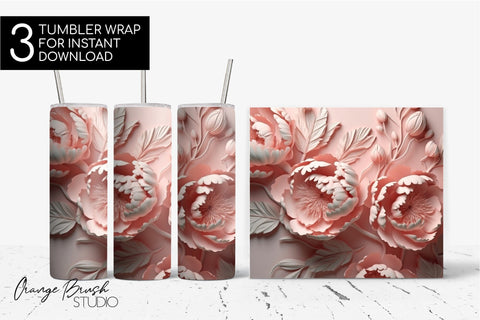 3D Flowers Tumbler Wrap, 3D Tumbler Sublimation Bundle PNG Sublimation OrangeBrushStudio 