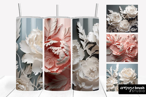 3D Flowers Tumbler Wrap, 3D Tumbler Sublimation Bundle PNG Sublimation OrangeBrushStudio 