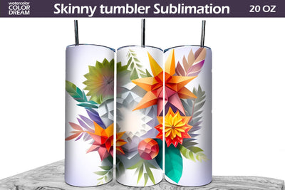3D Flowers Tumbler Wrap | Asters 3D Tumbler Sublimation WatercolorColorDream 