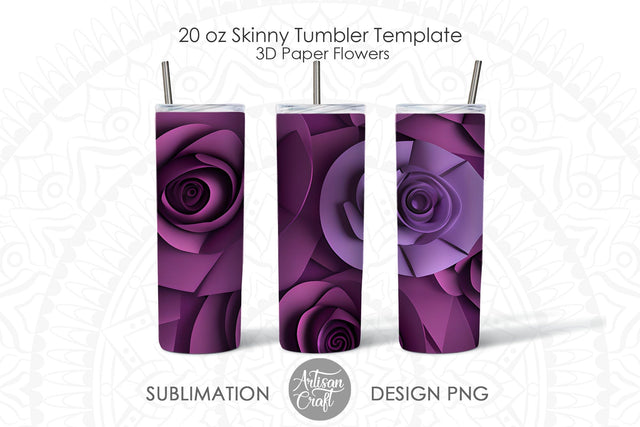 3D flowers tumbler wrap for 20oz Skinny Tumbler Sublimation Artisan Craft SVG 