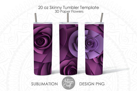 3D flowers tumbler wrap for 20oz Skinny Tumbler Sublimation Artisan Craft SVG 