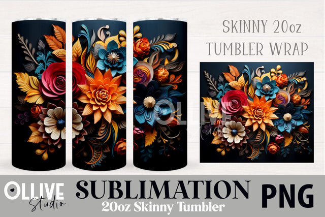 3D Flowers Tumbler Wrap Sublimation PNG Sublimation Ollive Studio 