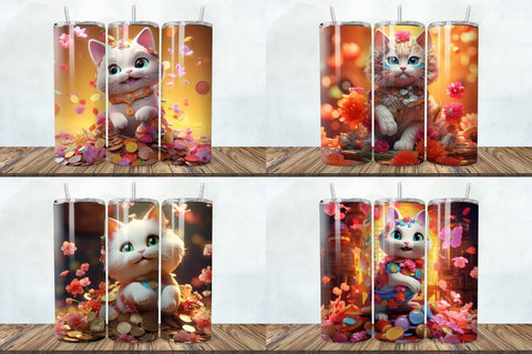 3D Fortune Cat Tumbler Bundle Sublimation Regulrcrative 