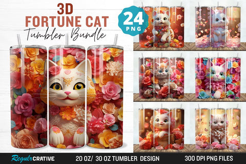 3D Fortune Cat Tumbler Bundle Sublimation Regulrcrative 