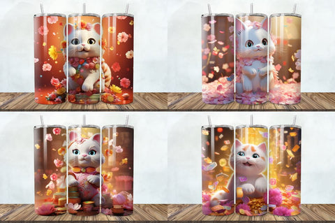 3D Fortune Cat Tumbler Bundle Sublimation Regulrcrative 
