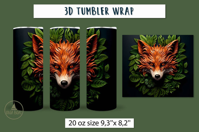 3d fox head tumbler wrap | Animal Sublimation tumbler Sublimation Olga Boat Design 