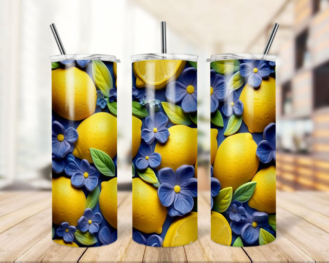 3D Fruit Lemons and Blueberries 20 oz Skinny Tumbler Sublimation Design, Straight Tumbler Wrap, Instant Digital Download PNG Sublimation TrendingDesign 