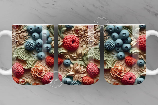 3D Fruits Mug, 3D Flower Mug, Berries Design, Wedding Mug Design, 3D Mural Mug, 11 & 15 Oz Mug Sublimation Wrap, Digital Download Sublimation Syre Digital Creations 