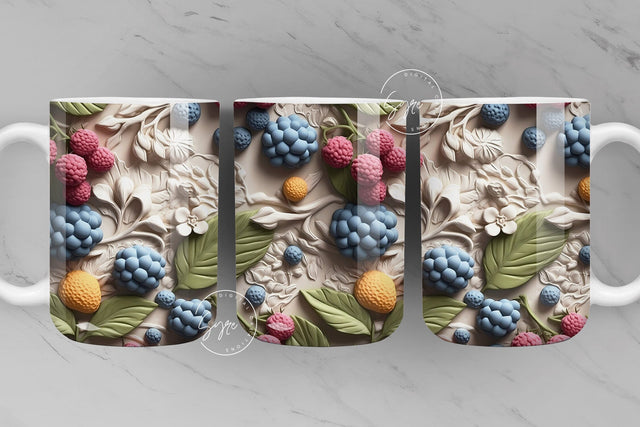3D Fruits Mug, 3D Flower Mug, Berries Design, Wedding Mug Design, 3D Mural Mug, 11 & 15 Oz Mug Sublimation Wrap, Digital Download Sublimation Syre Digital Creations 