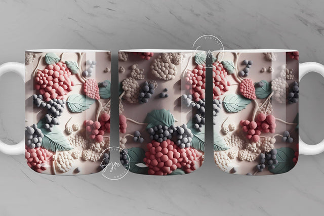 3D Fruits Mug, 3D Flower Mug, Berries Design, Wedding Mug Design, 3D Mural Mug, 11 & 15 Oz Mug Sublimation Wrap, Digital Download Sublimation Syre Digital Creations 