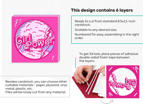 3d Girl Power svg - Shadow box svg, Pink svg, 3d svg, Girl shadow box svg, lightbox svg, layered svg SVG CutLeafSvg 