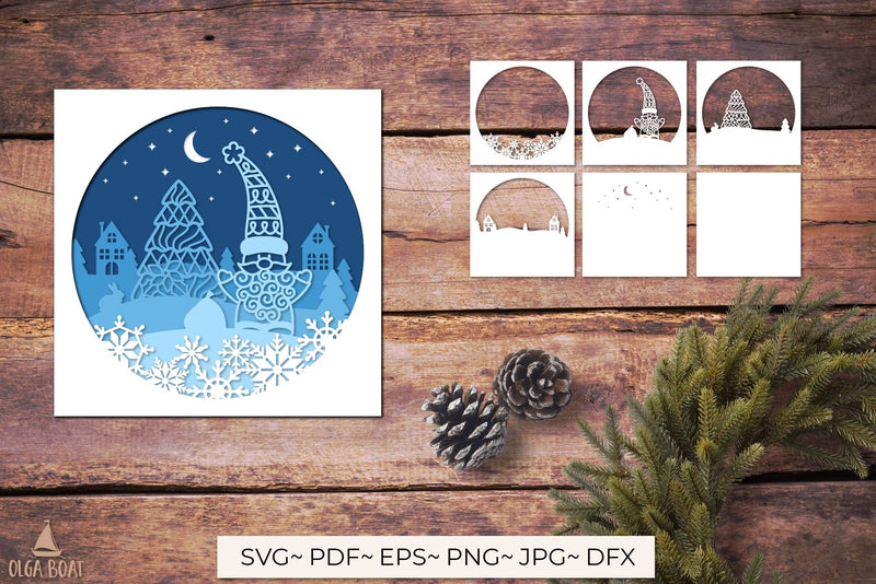 3d Gnome christmas shadow box | Christmas paper cut 3D Paper Olga Boat Design 