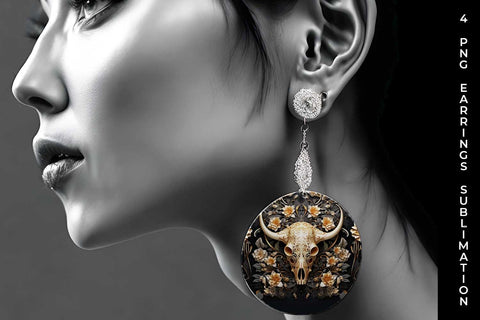 3d Gold Black Bull Skull Earrings Sublimation PNG Bundle Sublimation Sintegra 