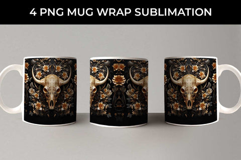 3d Gold Black Bull Skull Mug Sublimation PNG Bundle Free For Commercial Use Sublimation Sintegra 