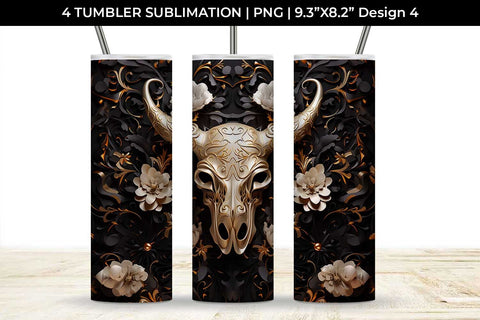 3d Gold Black Bull Skull Tumbler Wrap Sublimation PNG Bundle Free For Commercial Use Sublimation Sintegra 