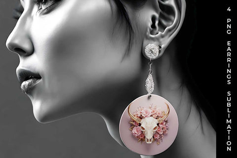 3d Gold Pink Bull Skull Earrings Sublimation PNG Bundle Sublimation Sintegra 