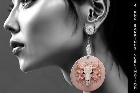 3d Gold Pink Bull Skull Earrings Sublimation PNG Bundle Sublimation Sintegra 