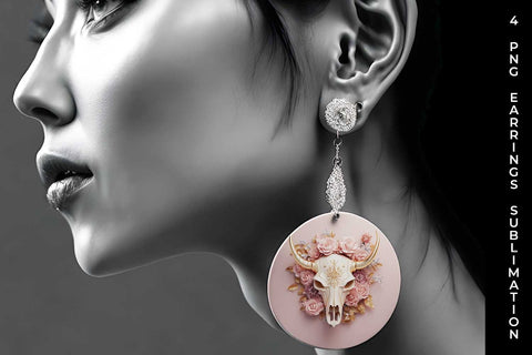 3d Gold Pink Bull Skull Earrings Sublimation PNG Bundle Sublimation Sintegra 