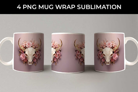 3d Gold Pink Bull Skull Mug Sublimation PNG Bundle Free For Commercial Use Sublimation Sintegra 