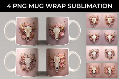 3d Gold Pink Bull Skull Mug Sublimation PNG Bundle Free For Commercial Use Sublimation Sintegra 