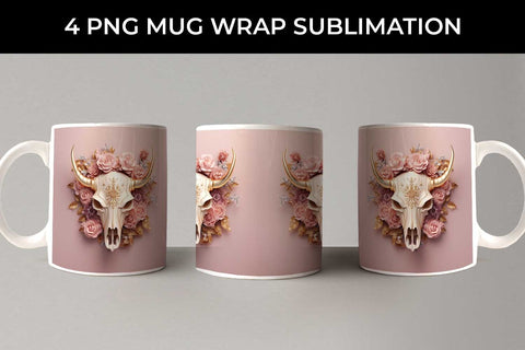 3d Gold Pink Bull Skull Mug Sublimation PNG Bundle Free For Commercial Use Sublimation Sintegra 