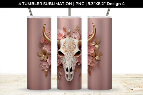 3d Gold Pink Bull Skull Tumbler Wrap Sublimation PNG Bundle Free For Commercial Use Sublimation Sintegra 