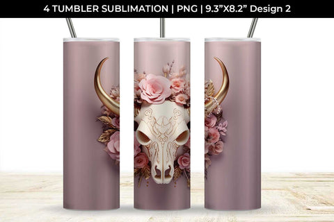 3d Gold Pink Bull Skull Tumbler Wrap Sublimation PNG Bundle Free For Commercial Use Sublimation Sintegra 