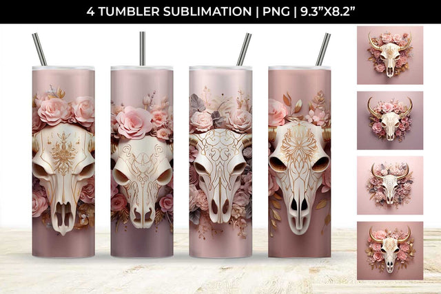 3d Gold Pink Bull Skull Tumbler Wrap Sublimation PNG Bundle Free For Commercial Use Sublimation Sintegra 