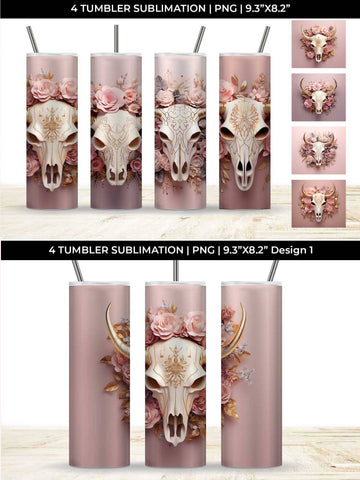 3d Gold Pink Bull Skull Tumbler Wrap Sublimation PNG Bundle Free For Commercial Use Sublimation Sintegra 