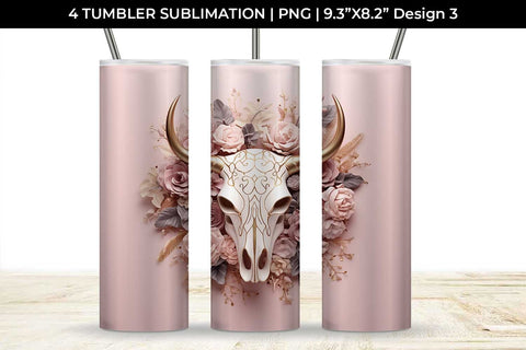 3d Gold Pink Bull Skull Tumbler Wrap Sublimation PNG Bundle Free For Commercial Use Sublimation Sintegra 