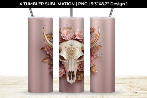 3d Gold Pink Bull Skull Tumbler Wrap Sublimation PNG Bundle Free For Commercial Use Sublimation Sintegra 