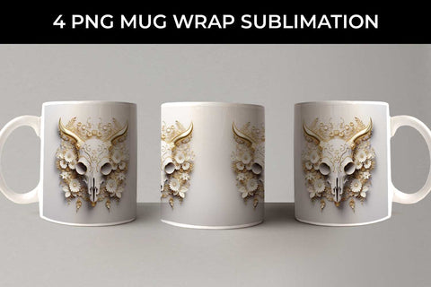 3d Gold White Bull Skull Mug Sublimation PNG Bundle Free For Commercial Use Sublimation Sintegra 