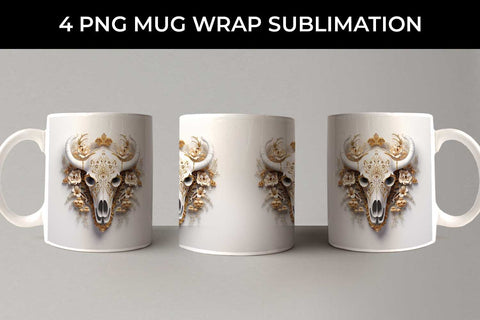 3d Gold White Bull Skull Mug Sublimation PNG Bundle Free For Commercial Use Sublimation Sintegra 