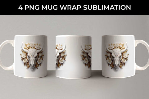 3d Gold White Bull Skull Mug Sublimation PNG Bundle Free For Commercial Use Sublimation Sintegra 