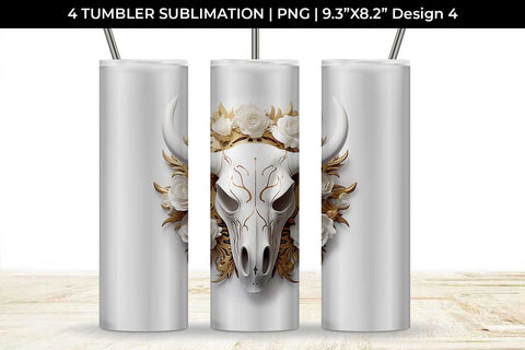 3d Gold White Bull Skull Tumbler Wrap Sublimation PNG Bundle Free For Commercial Use Sublimation Sintegra 