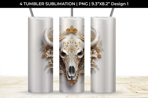 3d Gold White Bull Skull Tumbler Wrap Sublimation PNG Bundle Free For Commercial Use Sublimation Sintegra 
