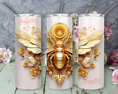 3D Golden Bee 20 oz Skinny Tumbler Sublimation Design, 3D Golden Bee Honey Comb Tumbler Wrap, Gold 3D Bee Tumbler, Golden Honey Bee Tumbler Wrap Sublimation DesignSVG 