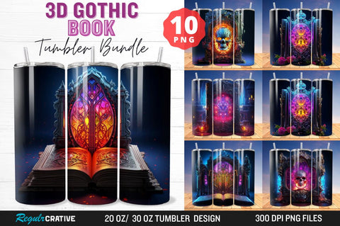 3D Gothic Book Tumbler Wrap Bundle Sublimation Regulrcrative 