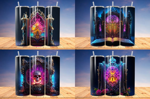 3D Gothic Book Tumbler Wrap Bundle Sublimation Regulrcrative 