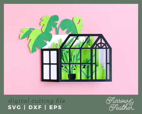 3D Greenhouse Box Card 3D Paper Furrow and Feather SVG 