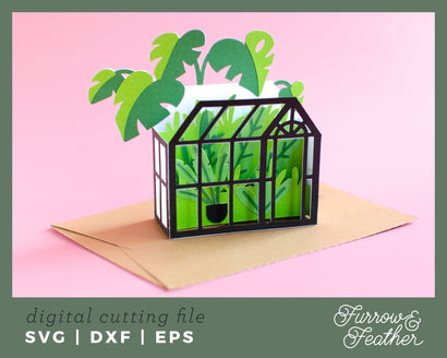 3D Greenhouse Box Card 3D Paper Furrow and Feather SVG 