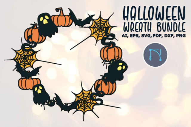 3D Halloween Bat Ghost Pumpkin Wreath SVG SVG MD JOYNAL ABDIN 