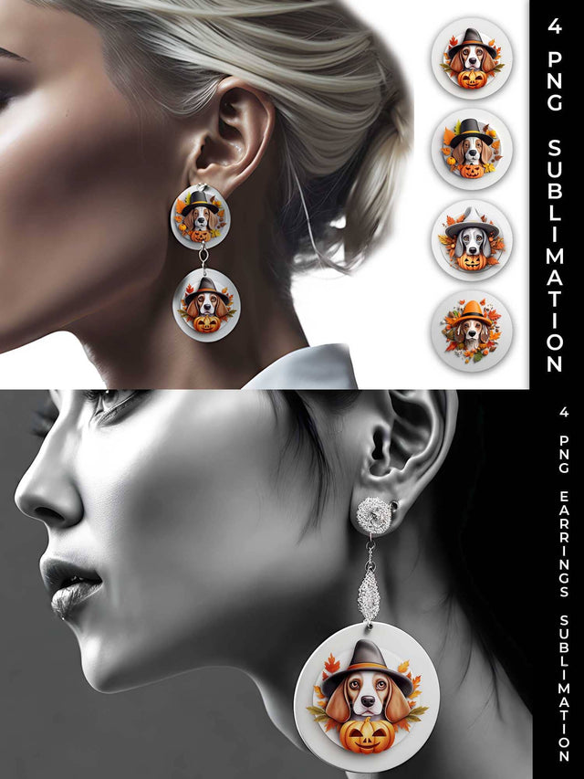 3D Halloween Beagle Dog Earrings Sublimation PNG Bundle Free For Commercial Use Sublimation Sintegra 